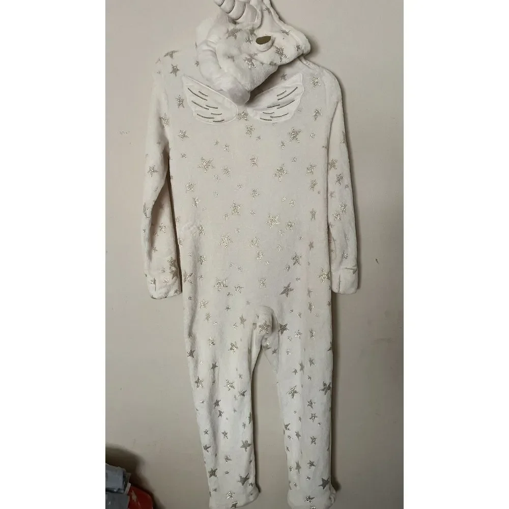 Justice Unicorn Hooded Fleece OnePiece 3D Detail Glitter Stars Wings Size‎ 12